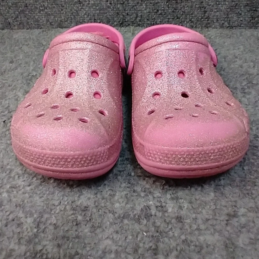Crocs Kids Classic Lined Glitter Clogs Pink Sparkly Fuzzy Shoes Size C9
